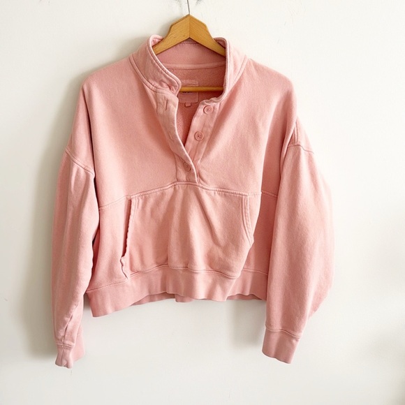 Aerie pink oversized cropped button sweatshirt size medium - Picture 1 of 5
